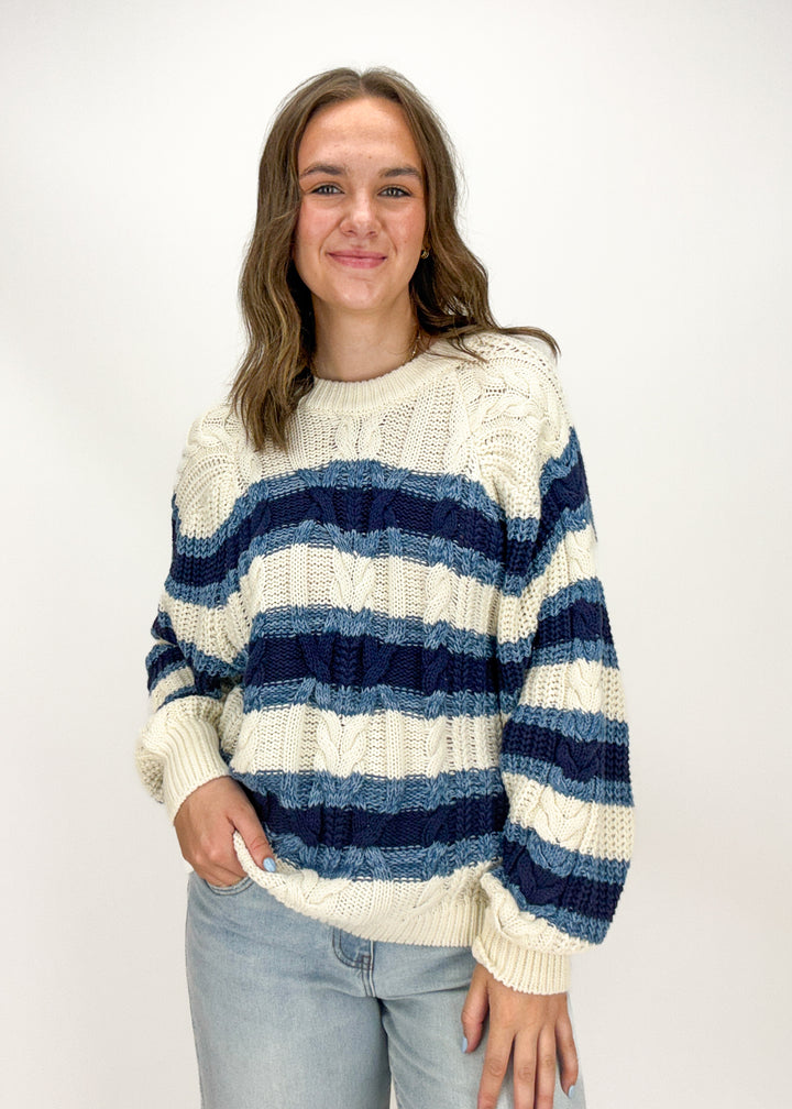 Free People Frankie Cable Striped Pullover