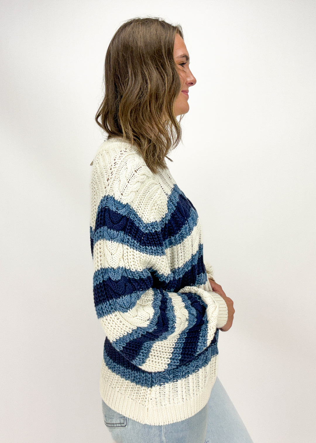 Free People Frankie Cable Striped Pullover