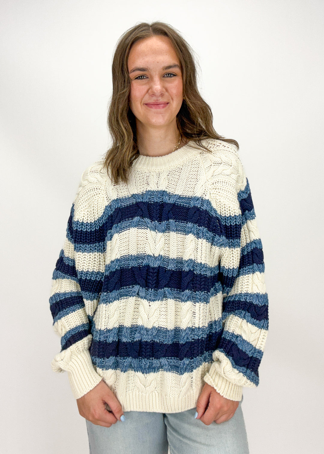 Free People Frankie Cable Striped Pullover
