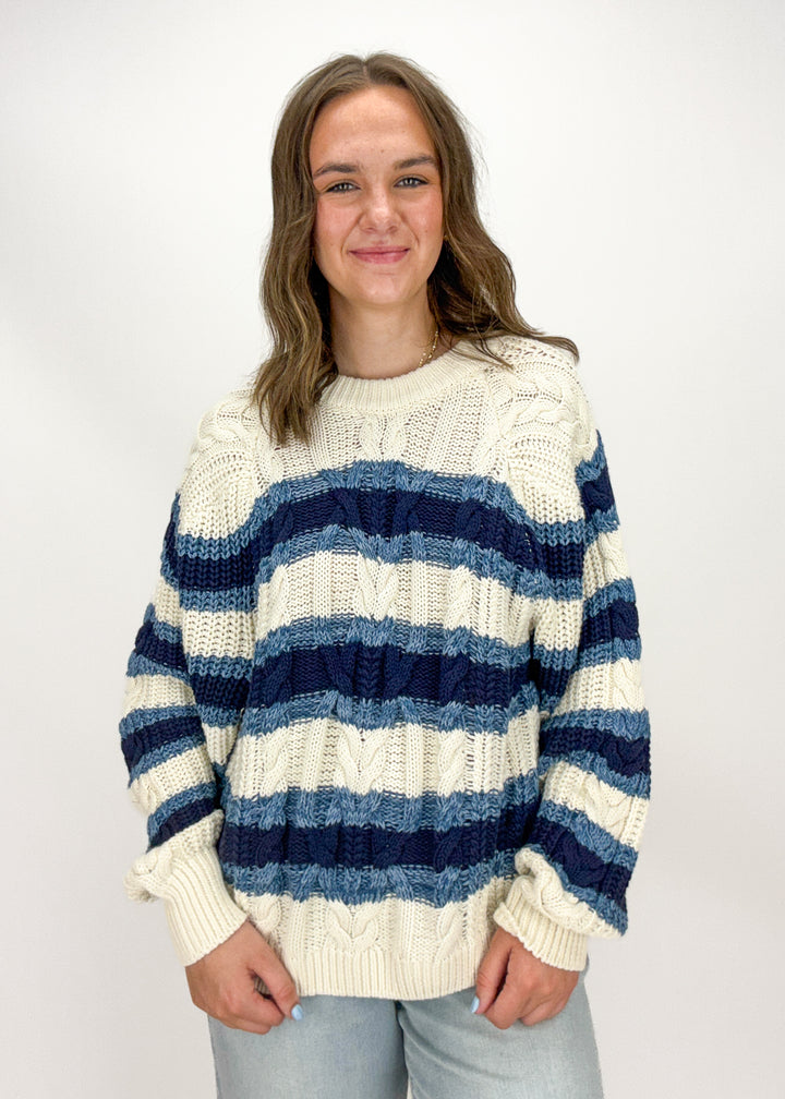 Free People Frankie Cable Striped Pullover