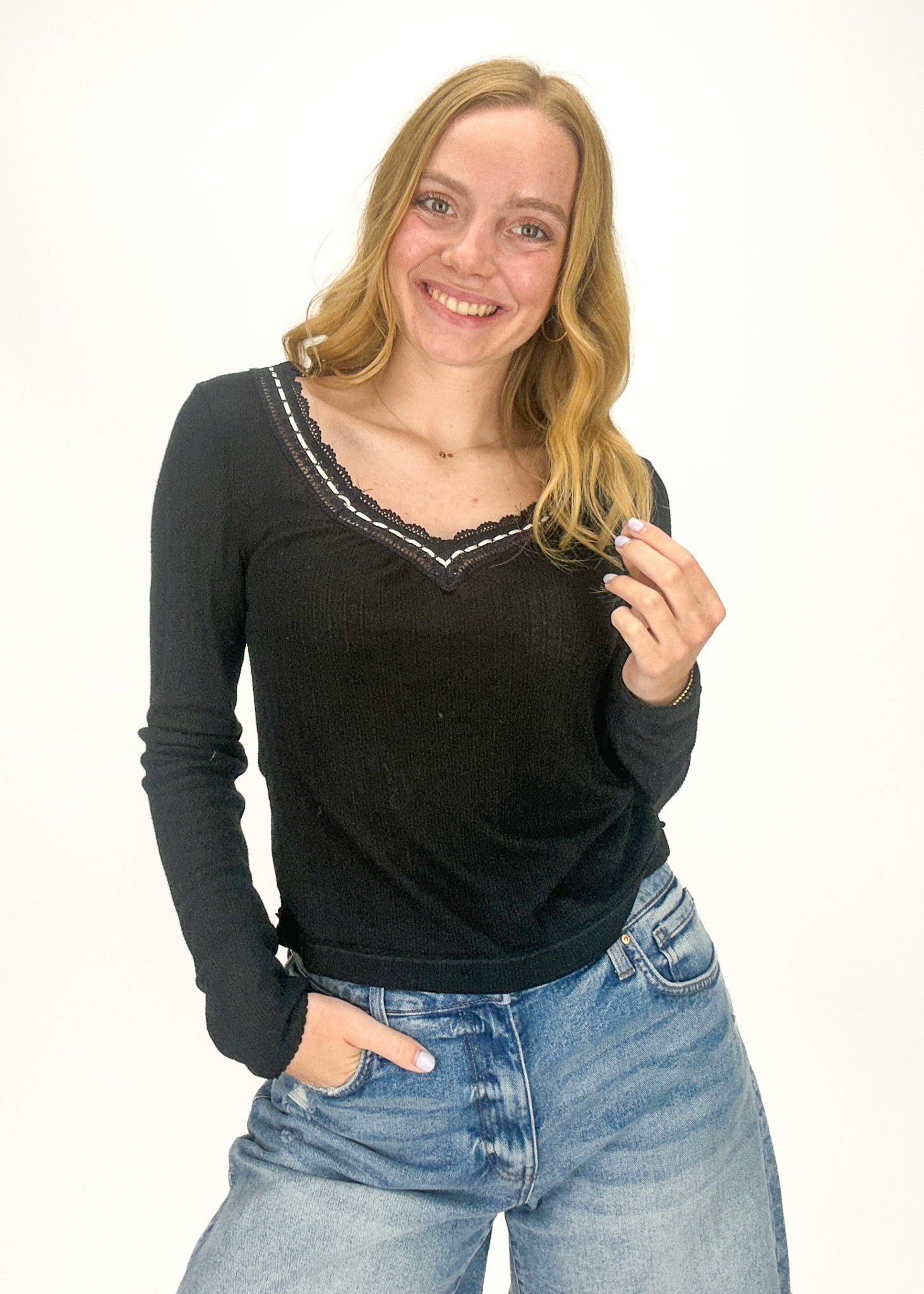 Free People Only You Long Sleeve in Black – June & Beyond Boutique