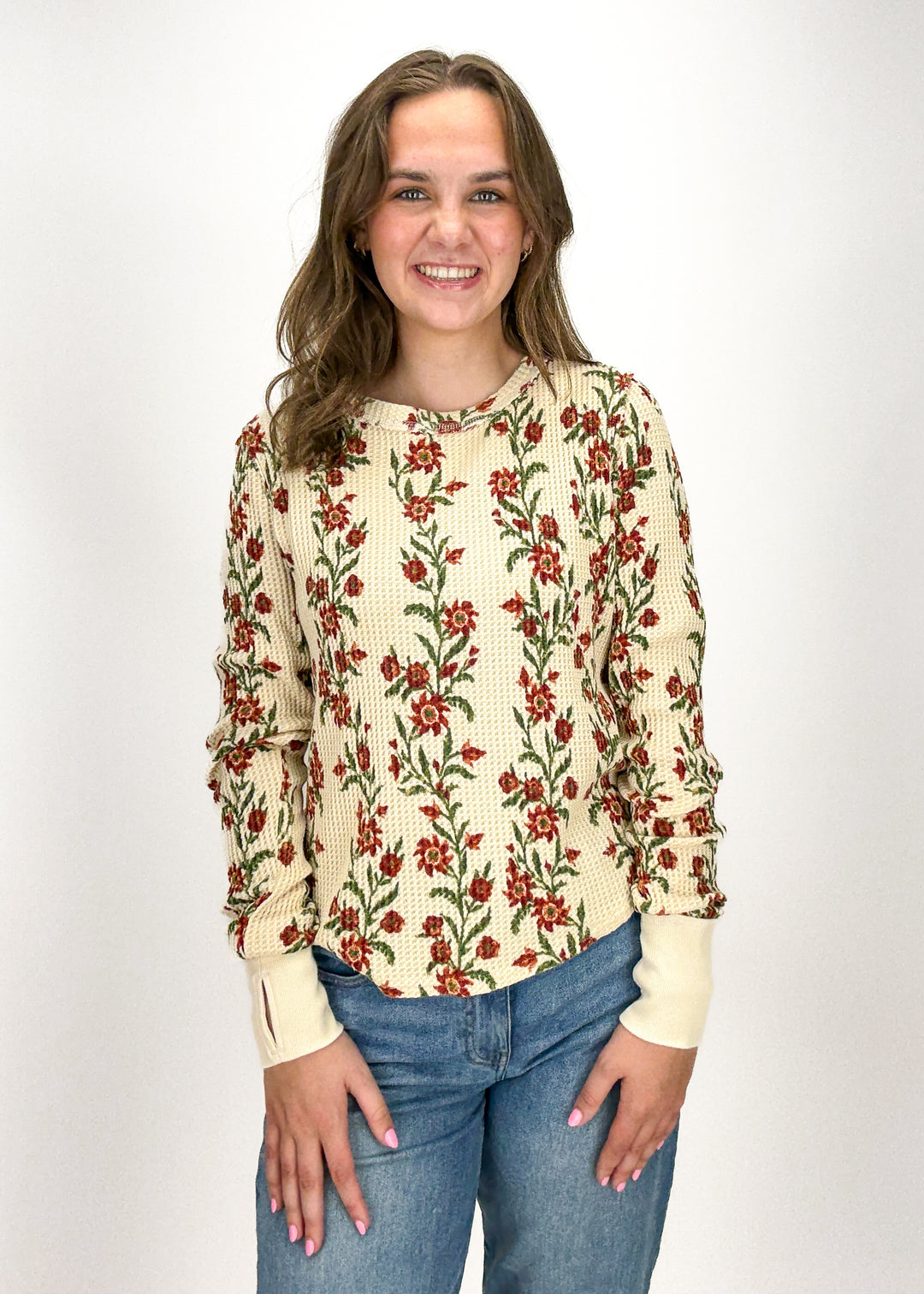 Free People Pretty Little Thermal - Sand Combo Folk Vine