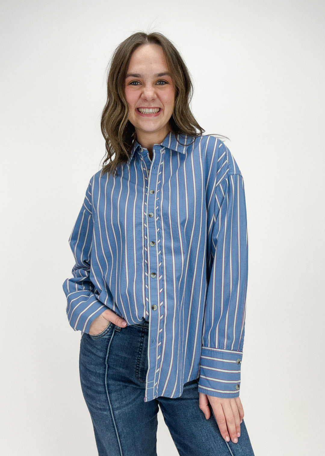 Free People Striped Varsity Vibes Shirt