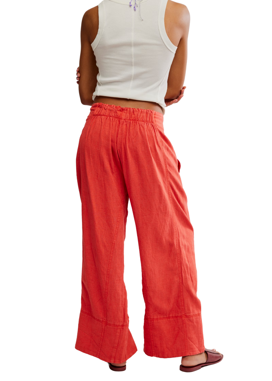 Free People Days End Linen Pull On Pant - Poppy Red