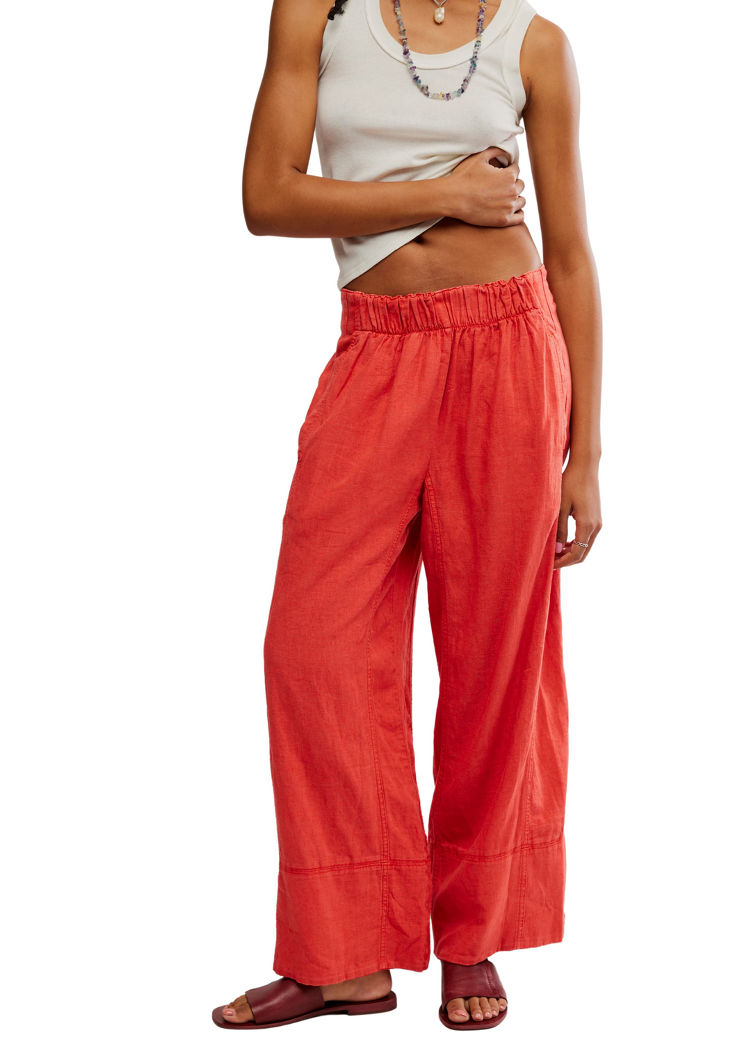 Free People Days End Linen Pull On Pant - Poppy Red