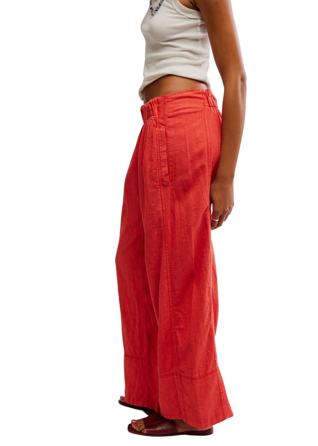 Free People Days End Linen Pull On Pant - Poppy Red