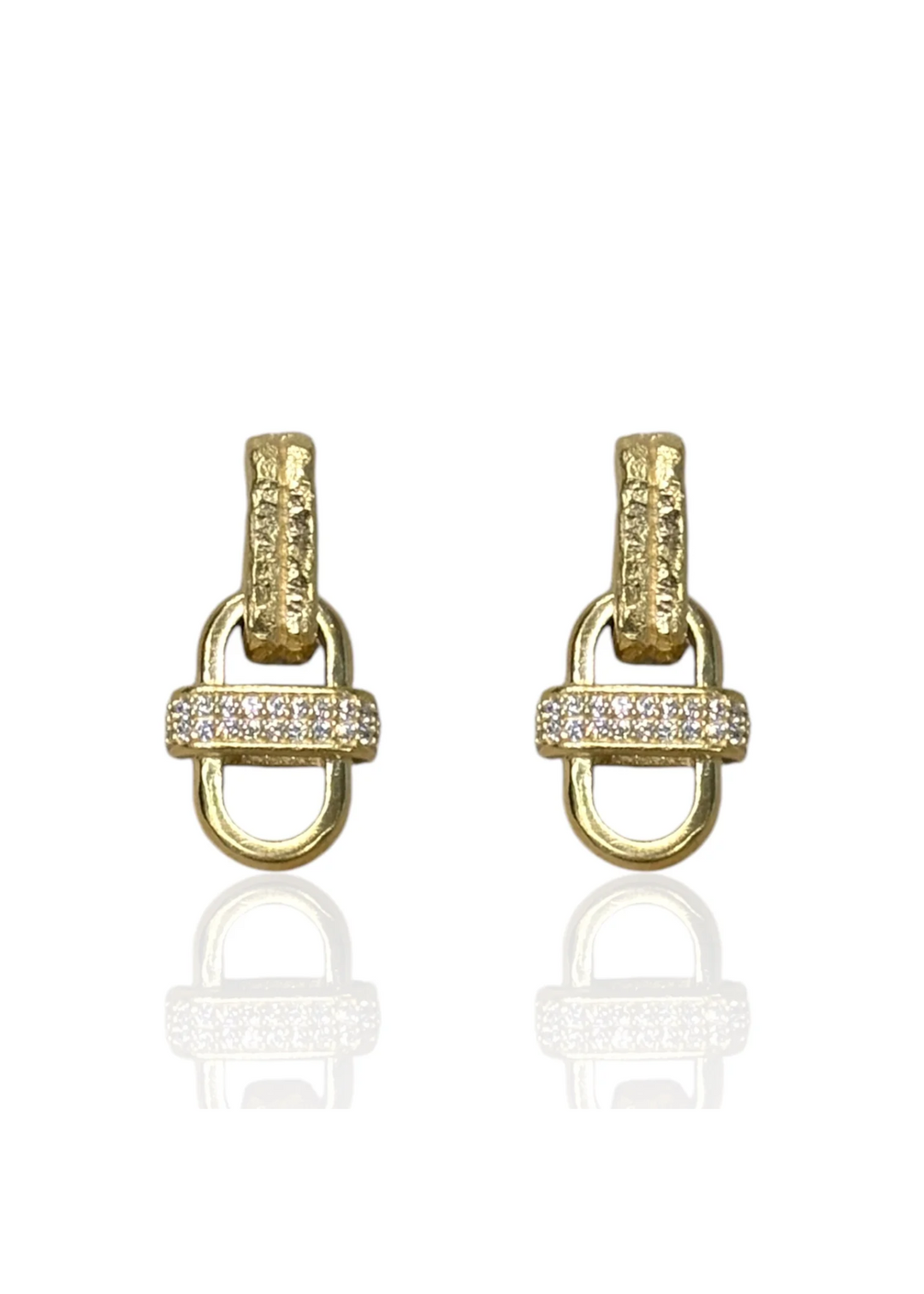 Gold link dangle earrings with pave CZ details