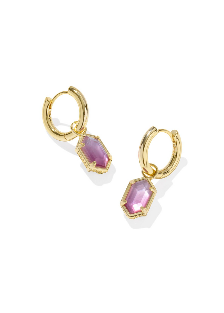 Kendra Scott Hallie Huggie Earrings in Gold/Purple Watercolor Illusion