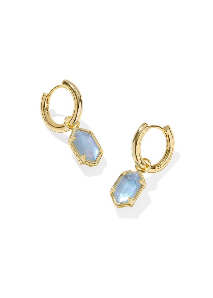 Kendra Scott Hallie Huggie Earrings in Gold/Sky Blue Mother of Pearl