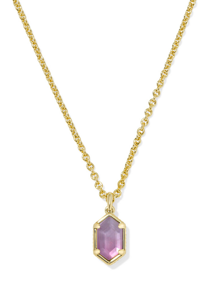 Kendra Scott Hallie Short Pendant Necklace in Gold/Purple Watercolor Illusion