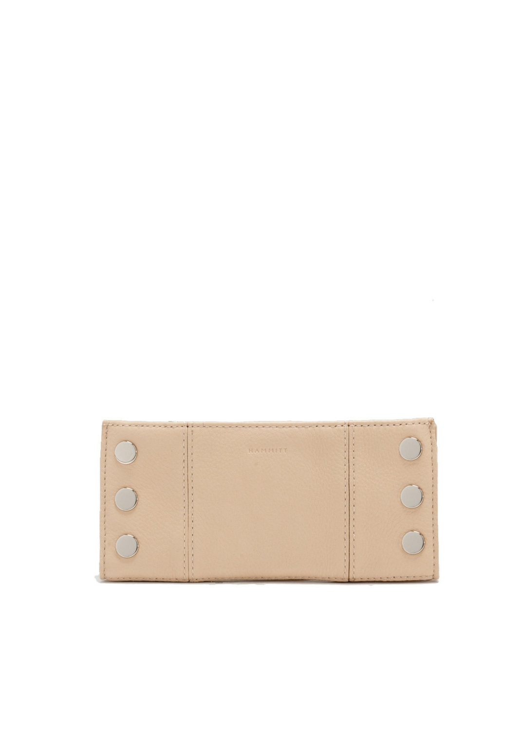Women's tan leather wallet with silver accents