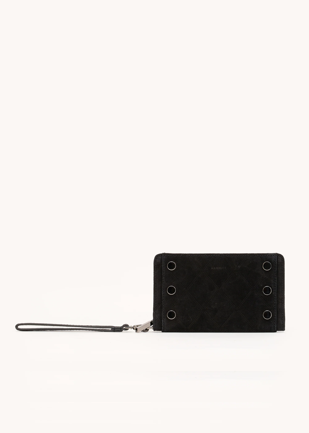 Black suede wallet on a white background