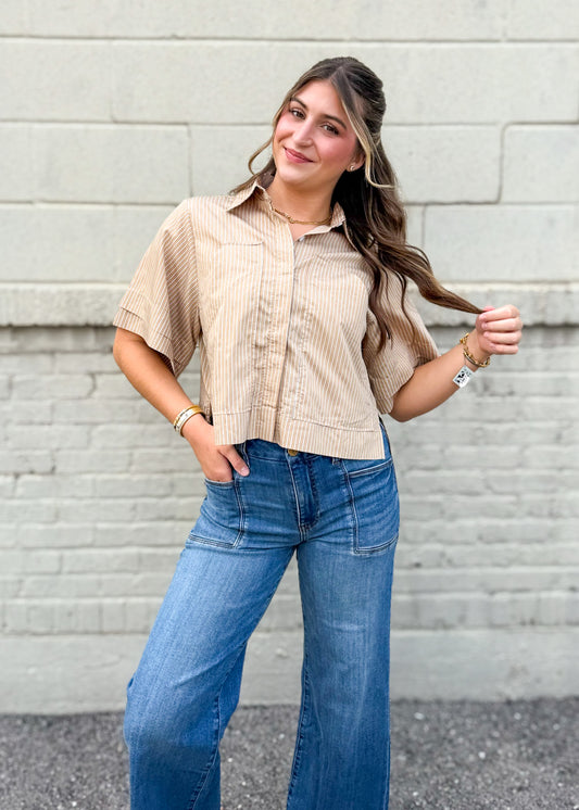 Elan Avery Striped Button Down
