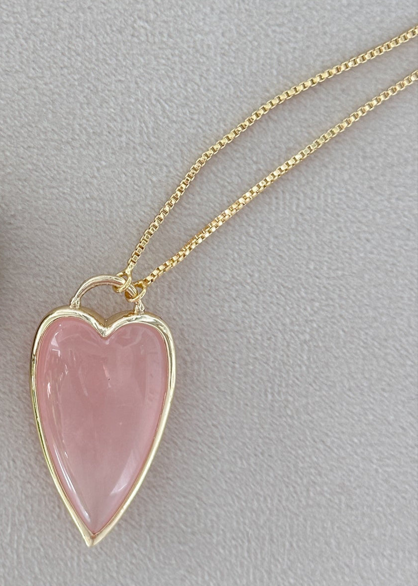 Easton Elle Skinny Heart Slip Necklace - Pink Rose Quartz