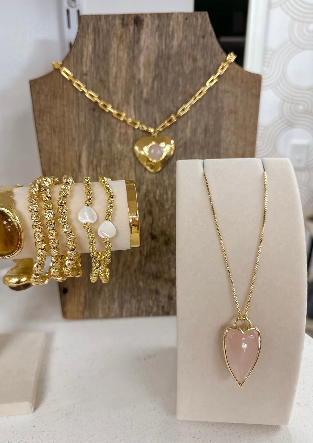 Easton Elle Skinny Heart Slip Necklace - Pink Rose Quartz