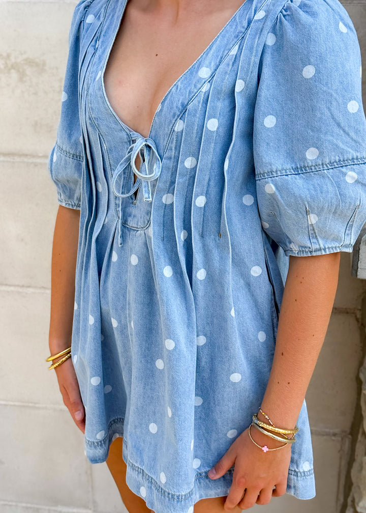 Dallas Denim Polka Dot Romper