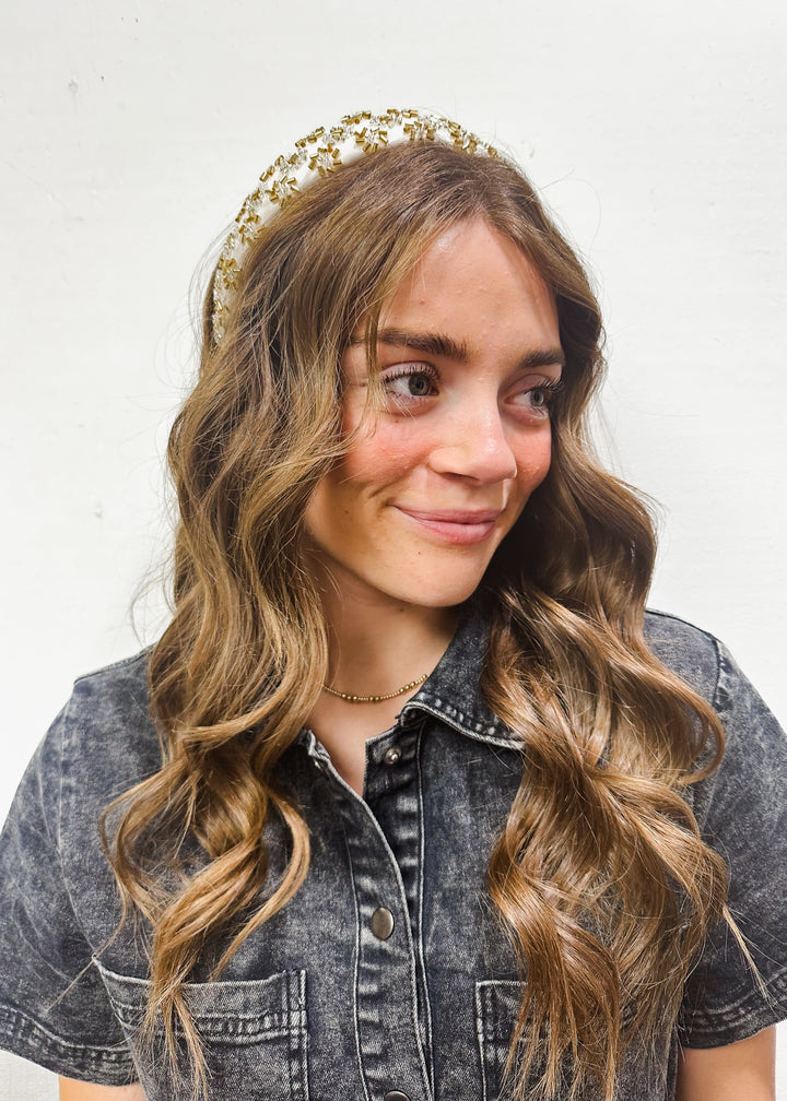 Ivory and Gold Beaded Headband