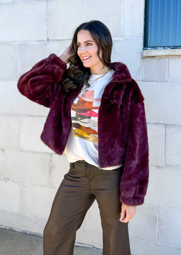 Sanctuary Clothing Everest Fur Bomber Bordeaux