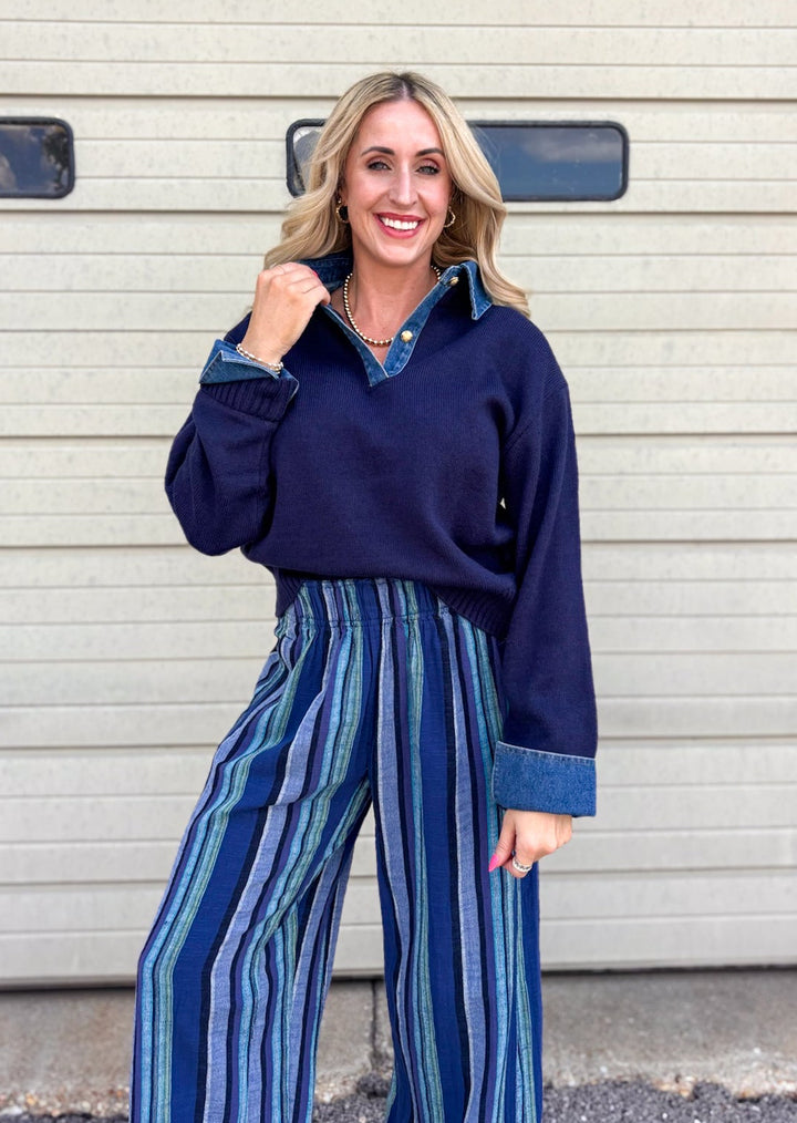Elan Riley Denim Collared Top
