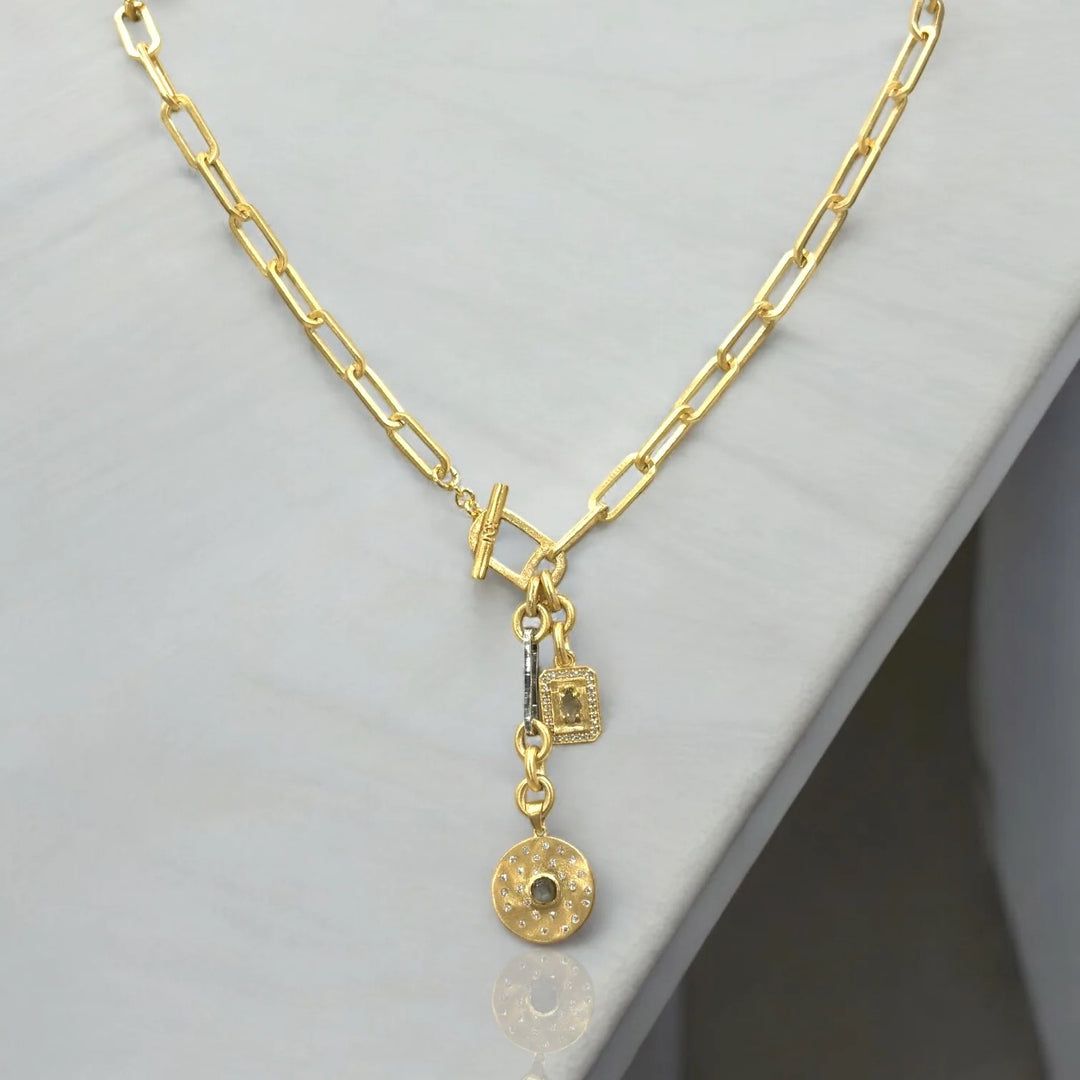 Tat2 Designs Mini Brushed Gold Rico Bar Rondo Toggle Necklace