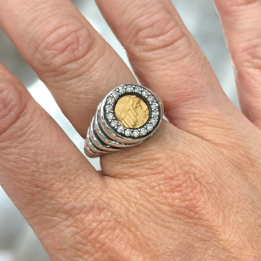 Tat2 Designs Vintage Silver Scalloped Poppy Coin Ring