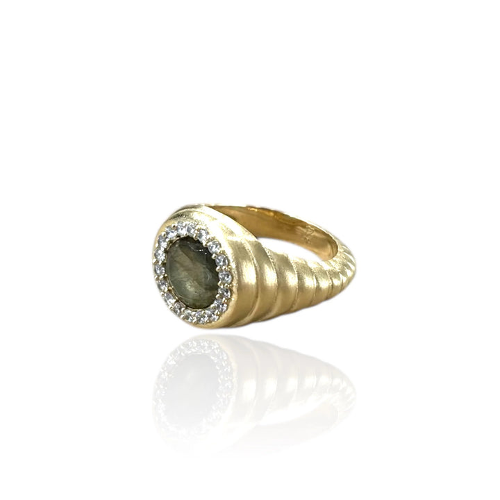 Tat2 Designs Gold Scalloped Poppy Labradorite Ring