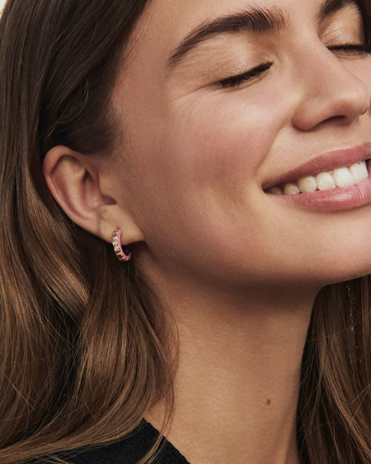 Kendra Scott Jane Huggie Earrings - Gold/Dark Pink Enamel