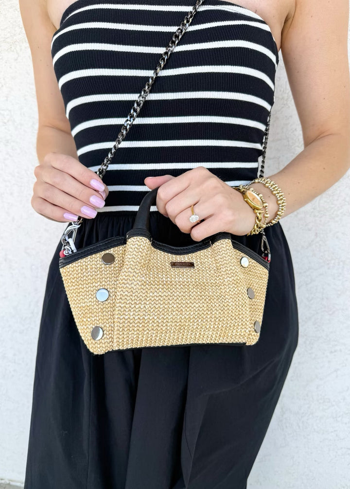 Hammitt Paul Mini Handbag - Noir Smooth Raffia/Gunmetal