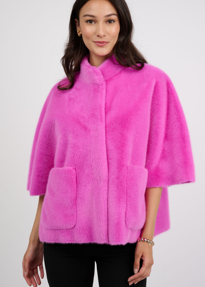 Ivy Jane Faux Capelet Jacket in Fuscia