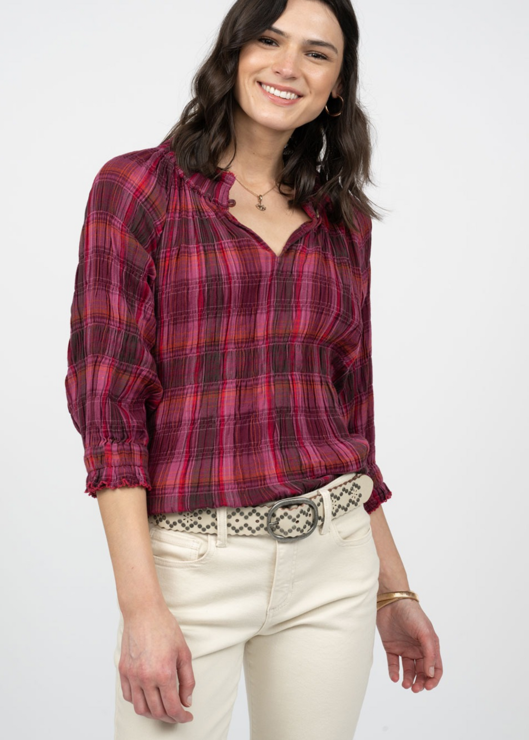 Ivy Jane Puckered Plaid Top