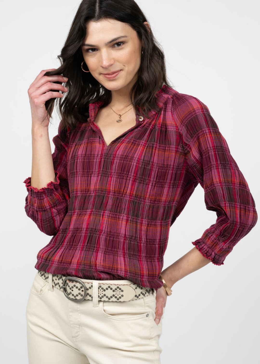 Ivy Jane Puckered Plaid Top