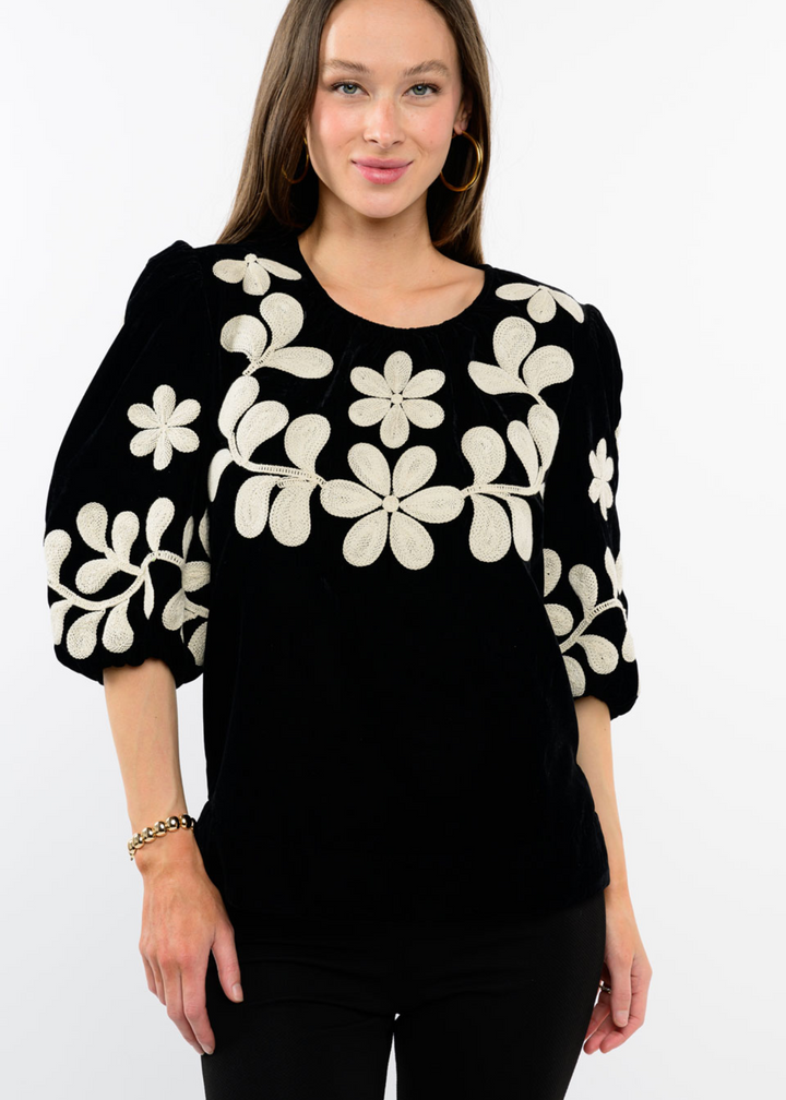 Ivy Jane Velvet Embroidered Top in Black