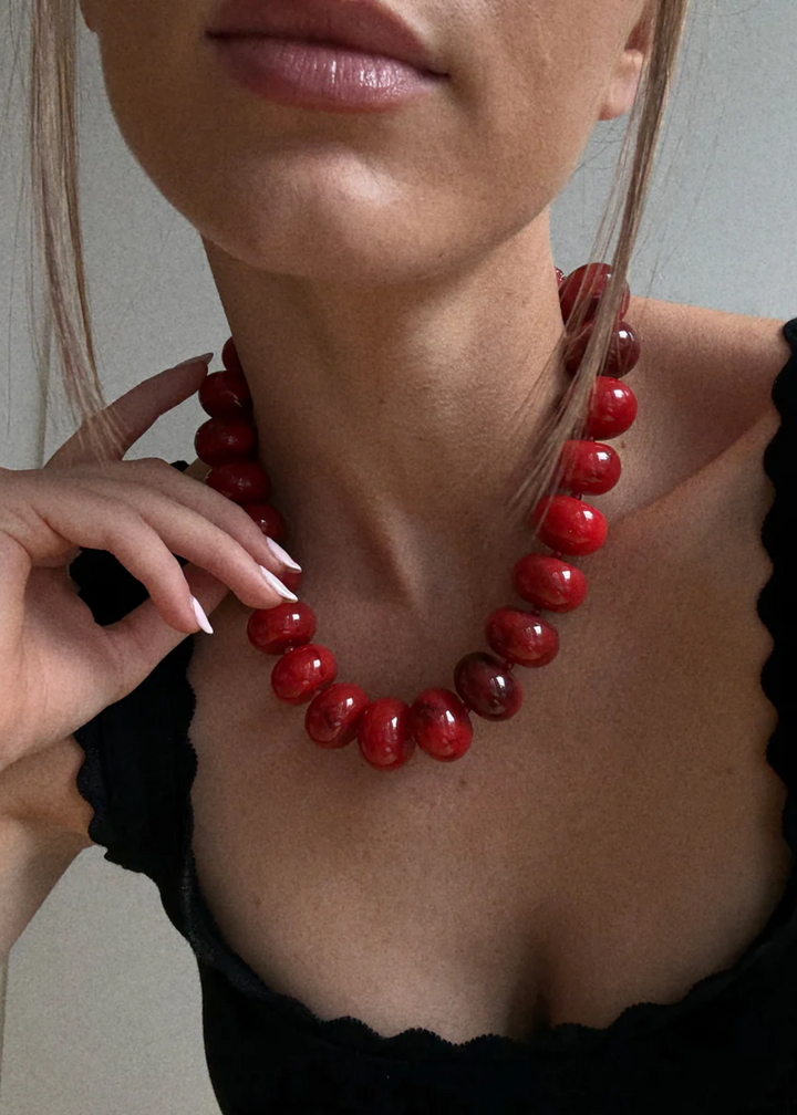 Joan Semi-Precious Beaded Necklace - Red Jasper