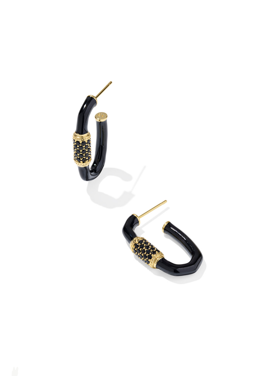 Women's black hoop earrings with gold accents