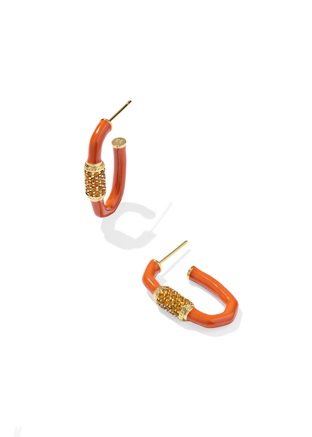Women's orange hoop earrings with gold accents