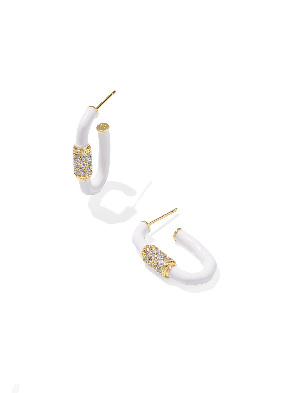 Women's white hoop earrings with gold accents