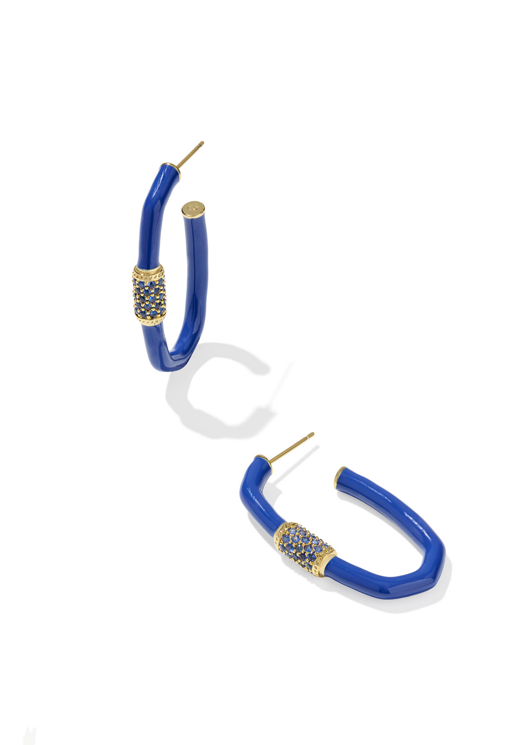 Women's cobalt blue hoop earrings with gold details