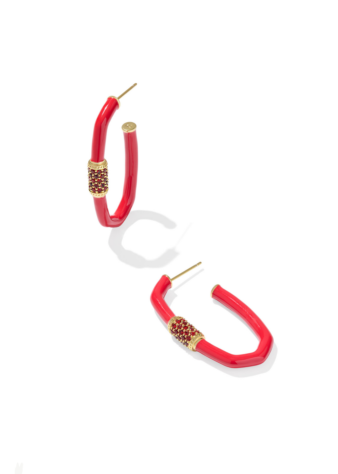 Women's red hoop earrings with gold accents