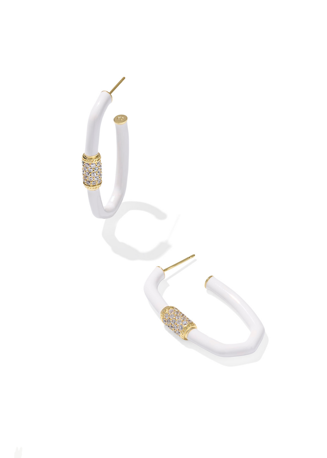 Women's white hoop earrings with gold accents