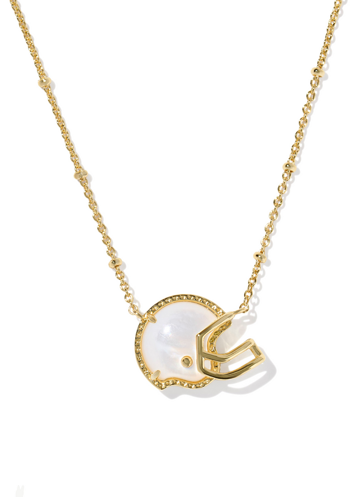 Women's gold necklace with a white football helmet shaped pendant