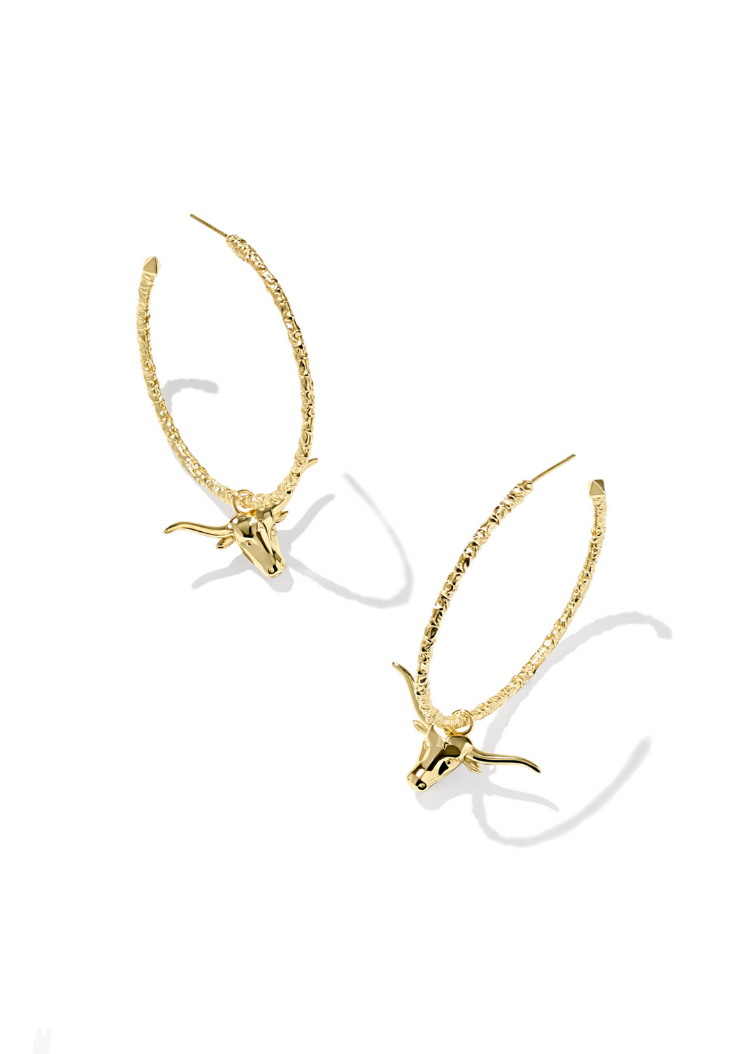 Women's gold hoop earrings with longhorn charms