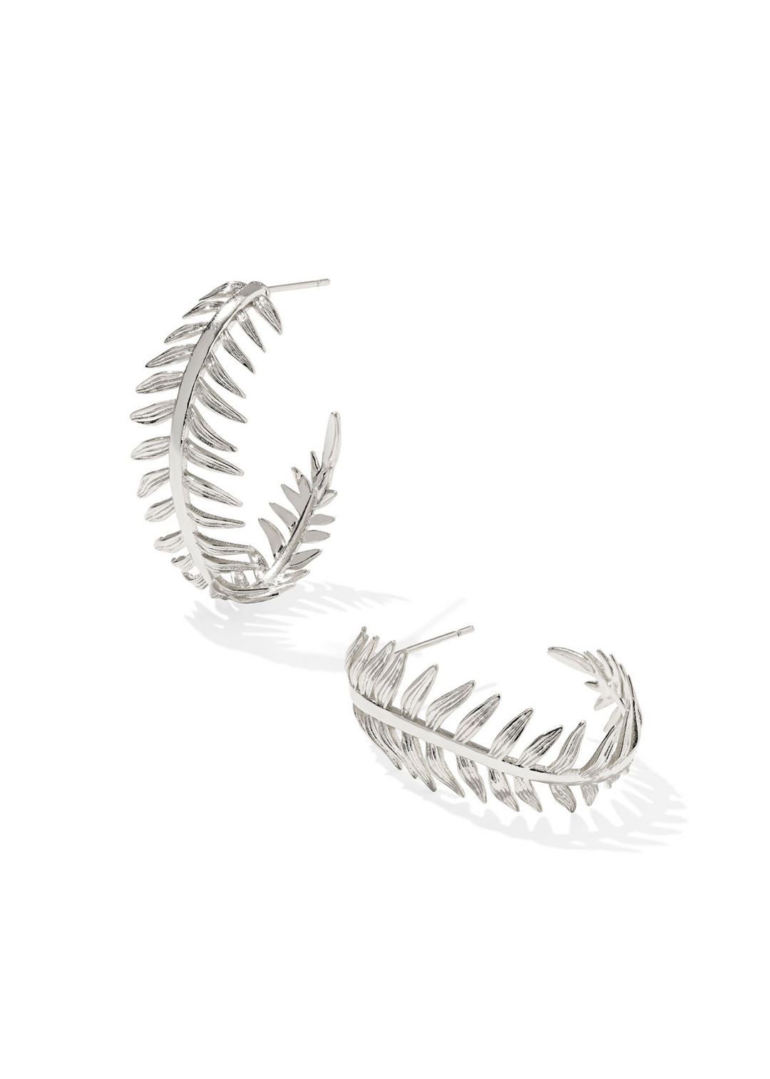 Foliage patterned rhodium hoop earrings