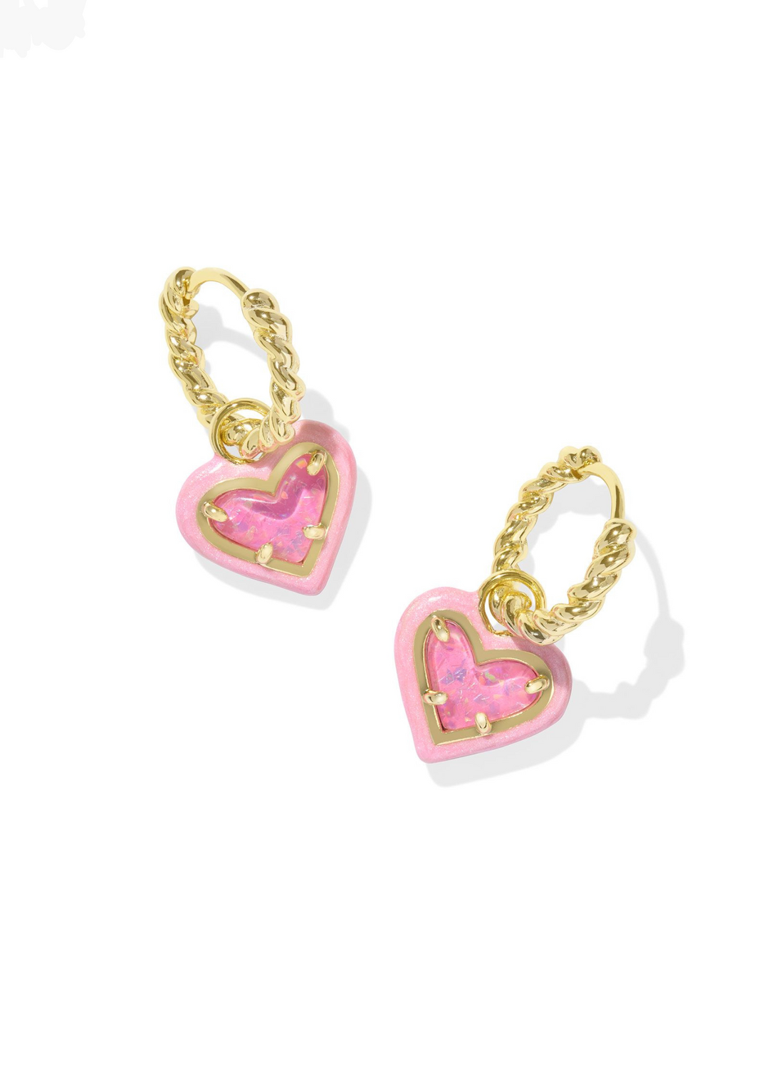 Kendra Scott Ari Heart Enamel Frame Huggie Earrings in Gold/Pink Iridescent Glitter Glass