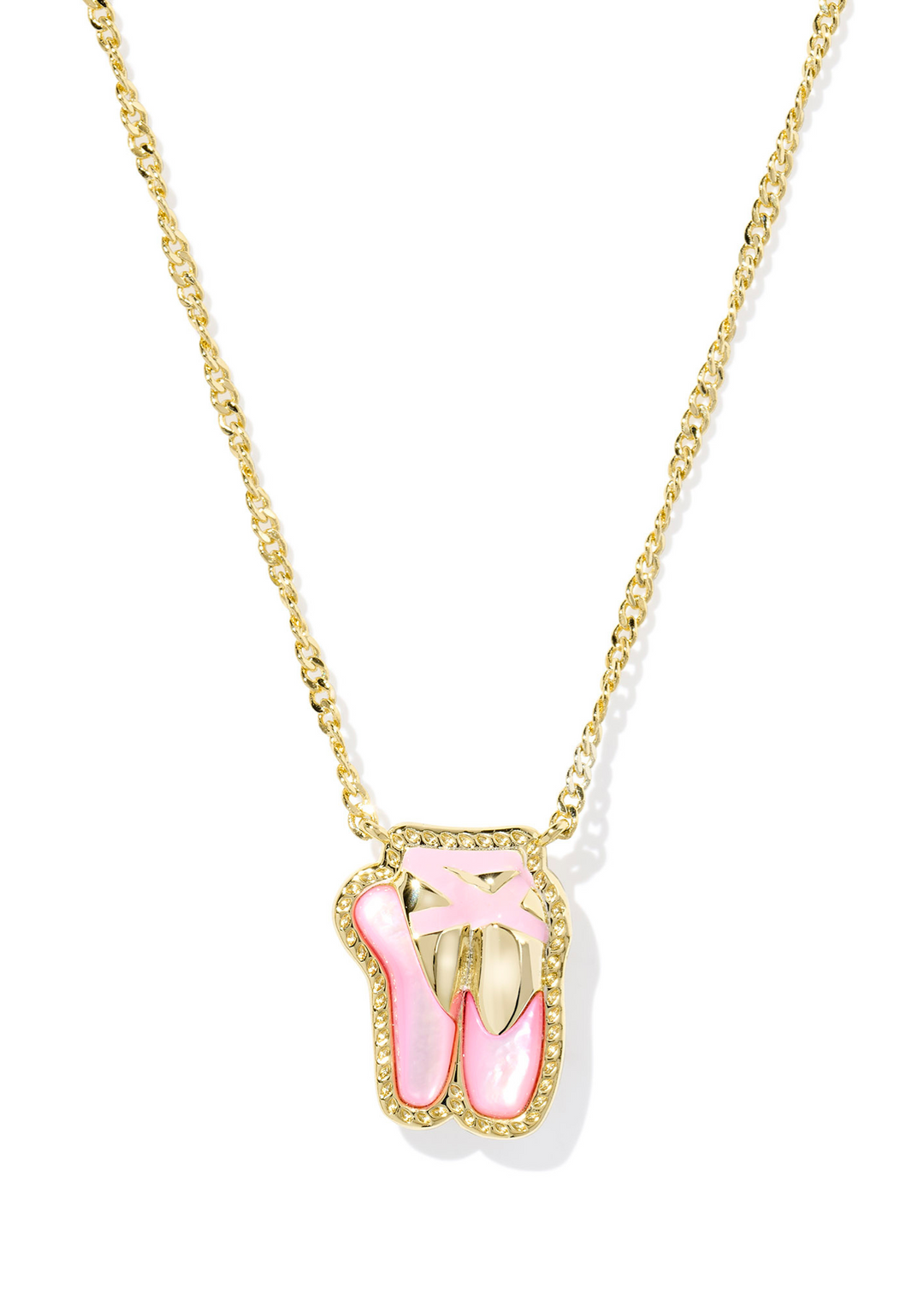 Women's gold chain necklace with a pink ballet shoe pendant
