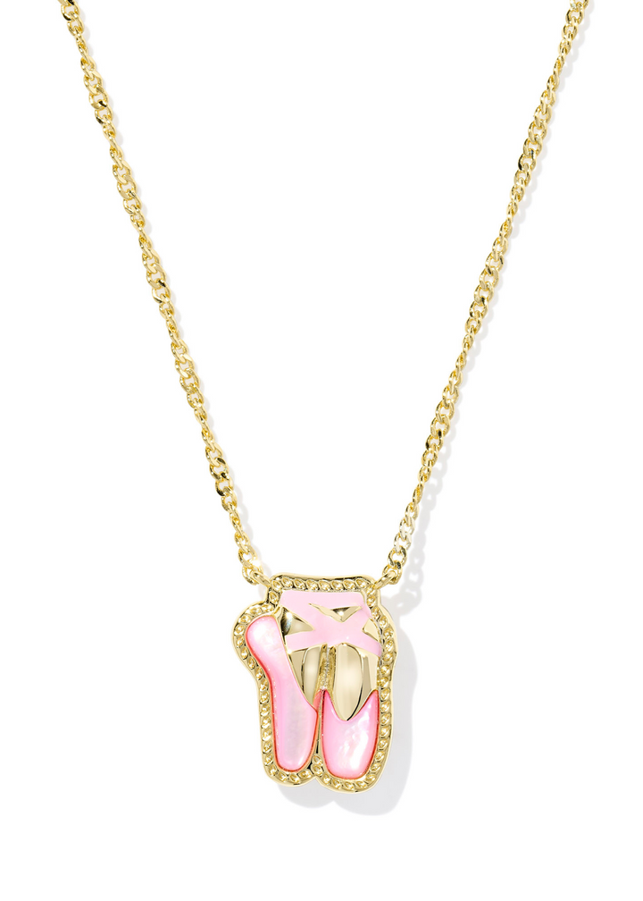 Women's gold chain necklace with a pink ballet shoe pendant