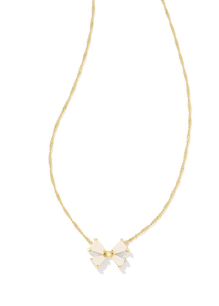 Kendra Scott Blair Bow Short Pendant Necklace in gold/Iridescent Drusy