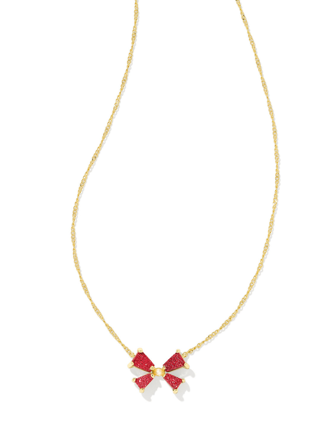 Kendra Scott Blair Bow Short Pendant Necklace in Gold/Bright Red Drusy