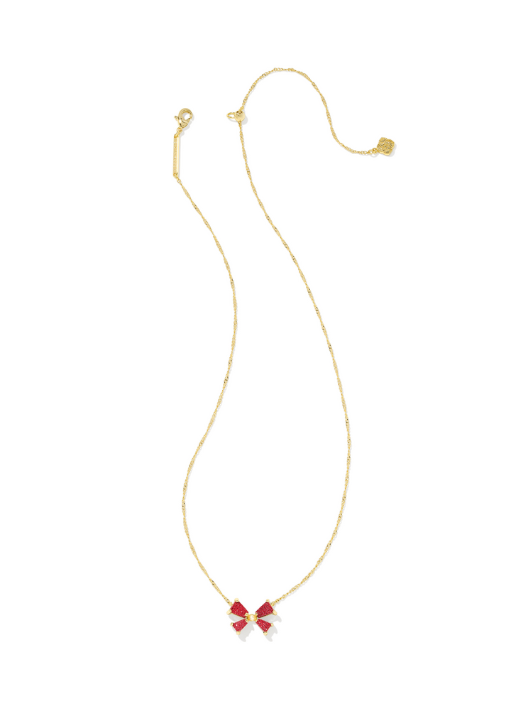 Kendra Scott Blair Bow Small Short Pendant Necklace - Gold/Bright Red Drusy