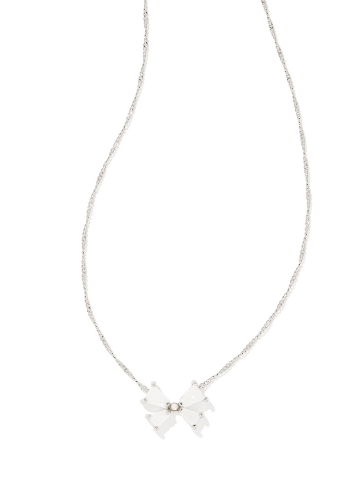 Kendra Scott Blair Bow Necklace in Rhodium/Iridescent Drusy