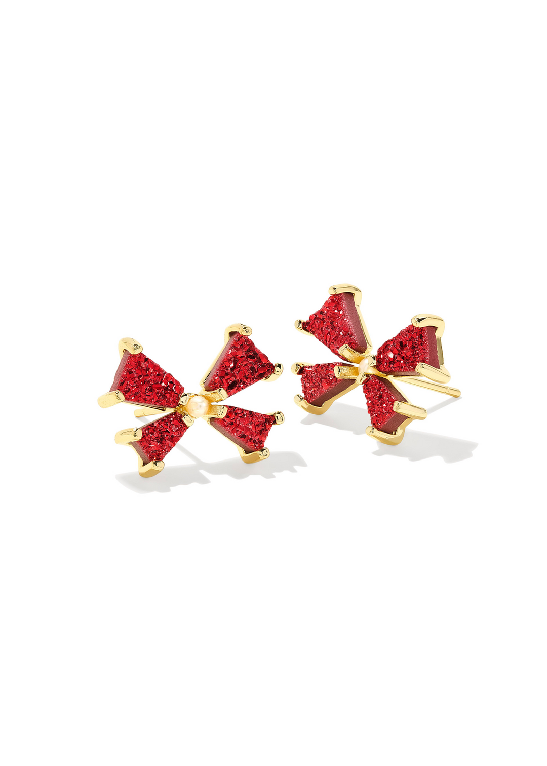 Kendra Scott Blair Bow Small Stud Earring in Gold/Bright Red Drusy